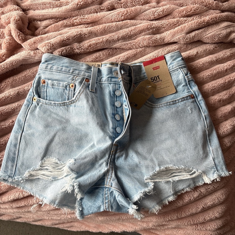 Levi's Distressed Light Blue Jean Shorts